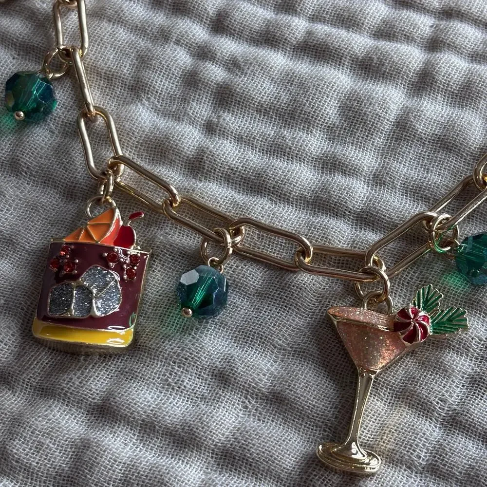Anthropologie Bag Charm Chain Coca Cola Martini Coffee Mug‎ Purse  NWT Gold Tone